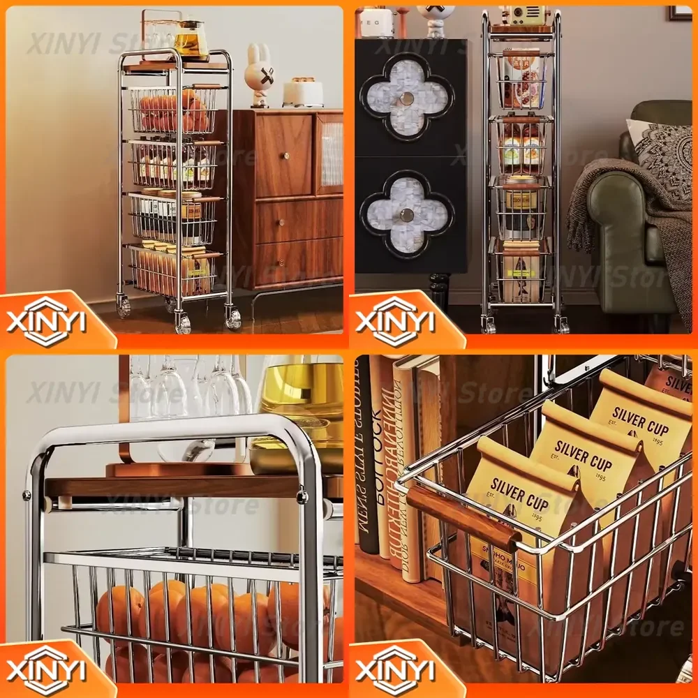 Modern Storage Holder Organizer for Kitchen Rotary Rack Portable Shelf Mobile Retractable Shelves Aesthetic Organization Cart
