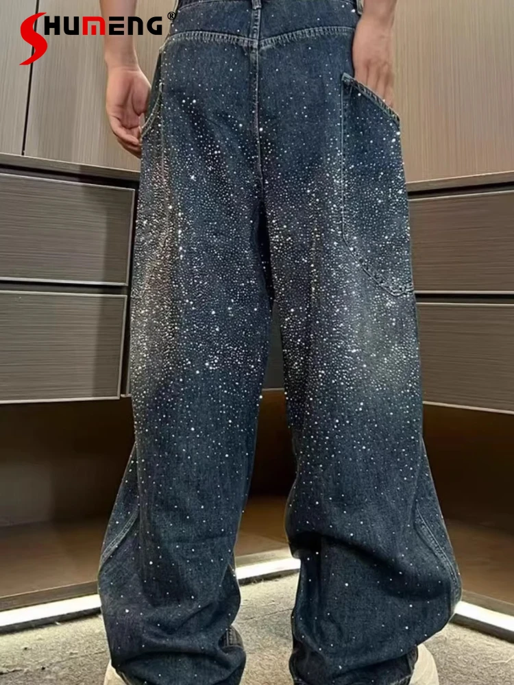 

Men's Gradual Color High-end Denim Trousers Full Diamond Sparkling Handsome Jeans Loose Light Luxury Chic Straight Denim Pants