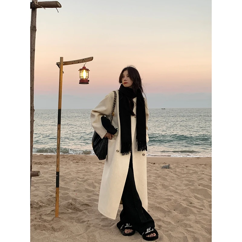 100% 양모! 양면 울 코트, 가을과 겨울용 중간 길이 두꺼운 울 코트, 여성용 신상품 2025