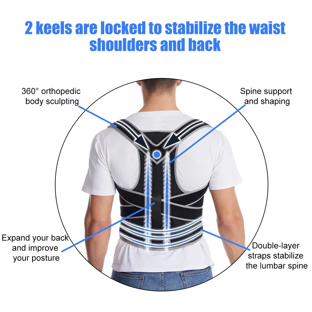 Corrector de postura de hombro y espalda recta ajustable, soporte Lumbar, soporte de columna vertebral, corrección para el hogar, oficina, escuela,