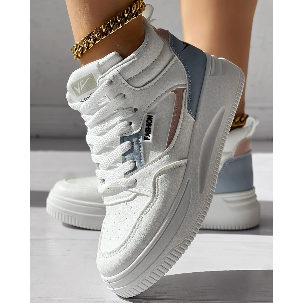 Women Cisscross Tied Round Toe Platform White Sneakers Autumn Women Casual Daily Running Shoes 2024 Korean Style Spring Shoes