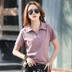 2024 new summer short-sleeved ladies T-shirt half-sleeved women's POLO bottoming shirt lapel ladies T-shirt tops