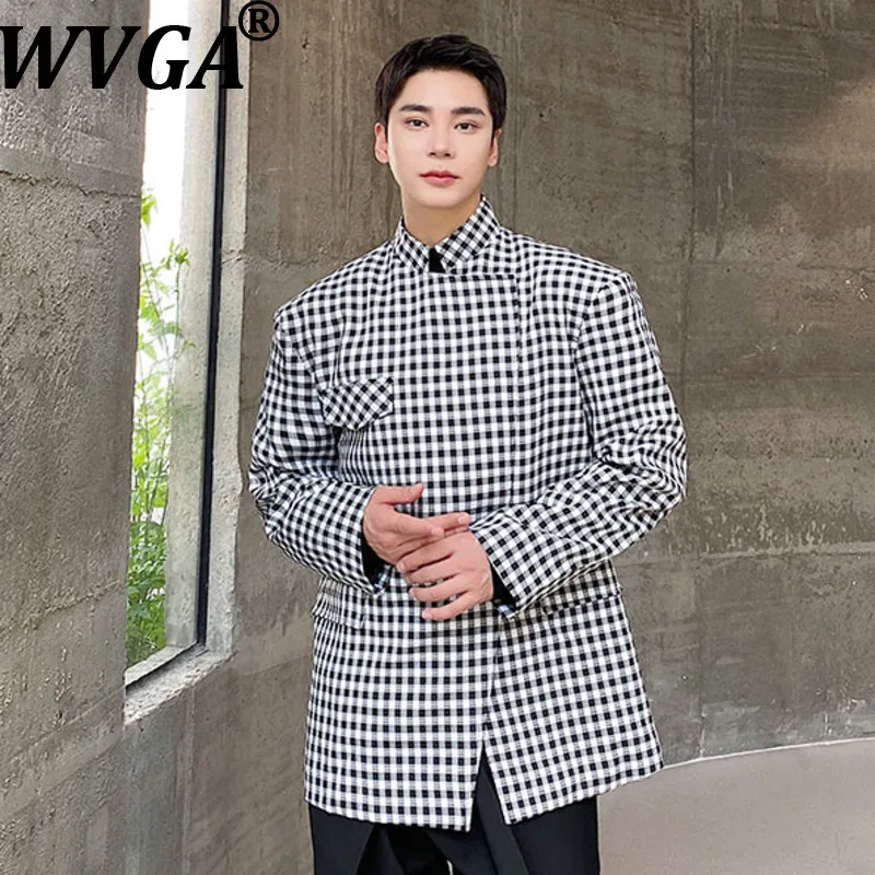 

WVGA Spring Autumn New Man Korean Style Jacket Trendy Plaid Wide Shoulder Design Niche Chic Casual Long Sleeved Coats Ins W12231