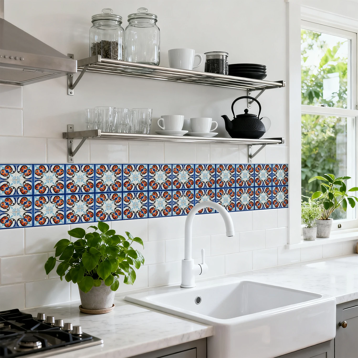 36 floral pattern kitchen and bathroom tile stickers, self-adhesive wall decoration