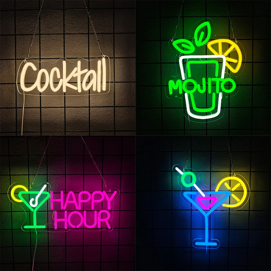 Cocktail Led Neon Signs, Mojito Neon Business Signs, Suitable For Bars, Restaurants, Clubs, Birthday Parties, Man Caves Decor.