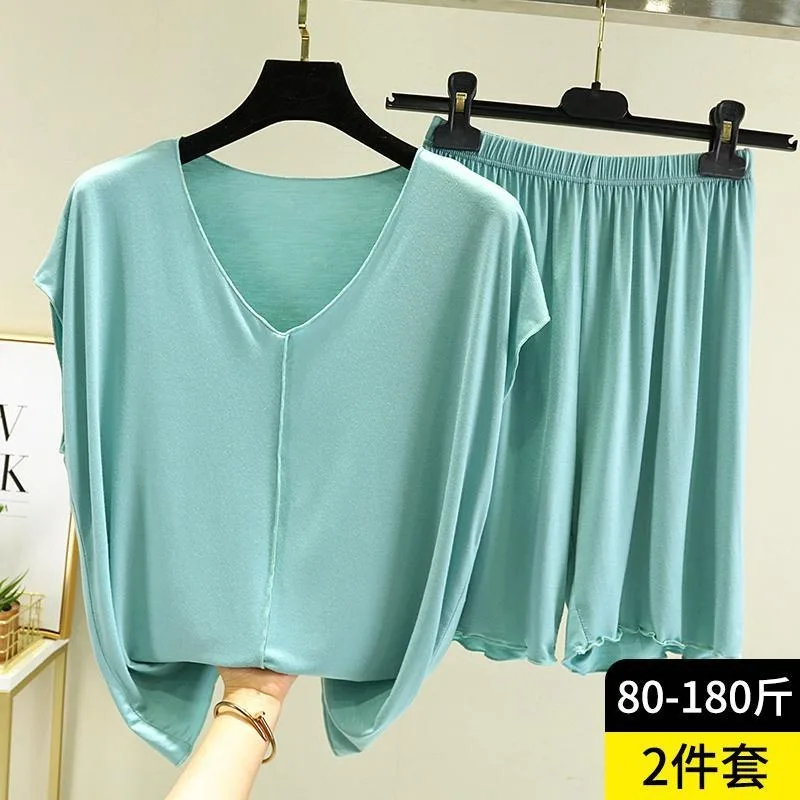 Modal Short-sleeved Suit Female in The Summer Loose Fallow Sleeveless T-shirt Base Shirt At Home Shorts and Pajamas Two-piece