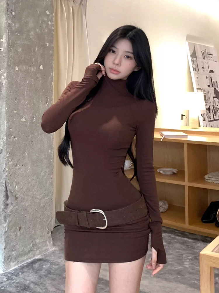 เดรสสั้นรัดรูปแขนยาวสไตล์ฝรั่งเศสสำหรับผู้หญิง แนววินเทจ เหมาะสำหรับงานปาร์ตี้ คริสต์มาส งานเลี้ยงตอนเย็น สไตล์ฮาราจูกุ ดีไซน์เรียบหรู พร้อมเข็มขัด