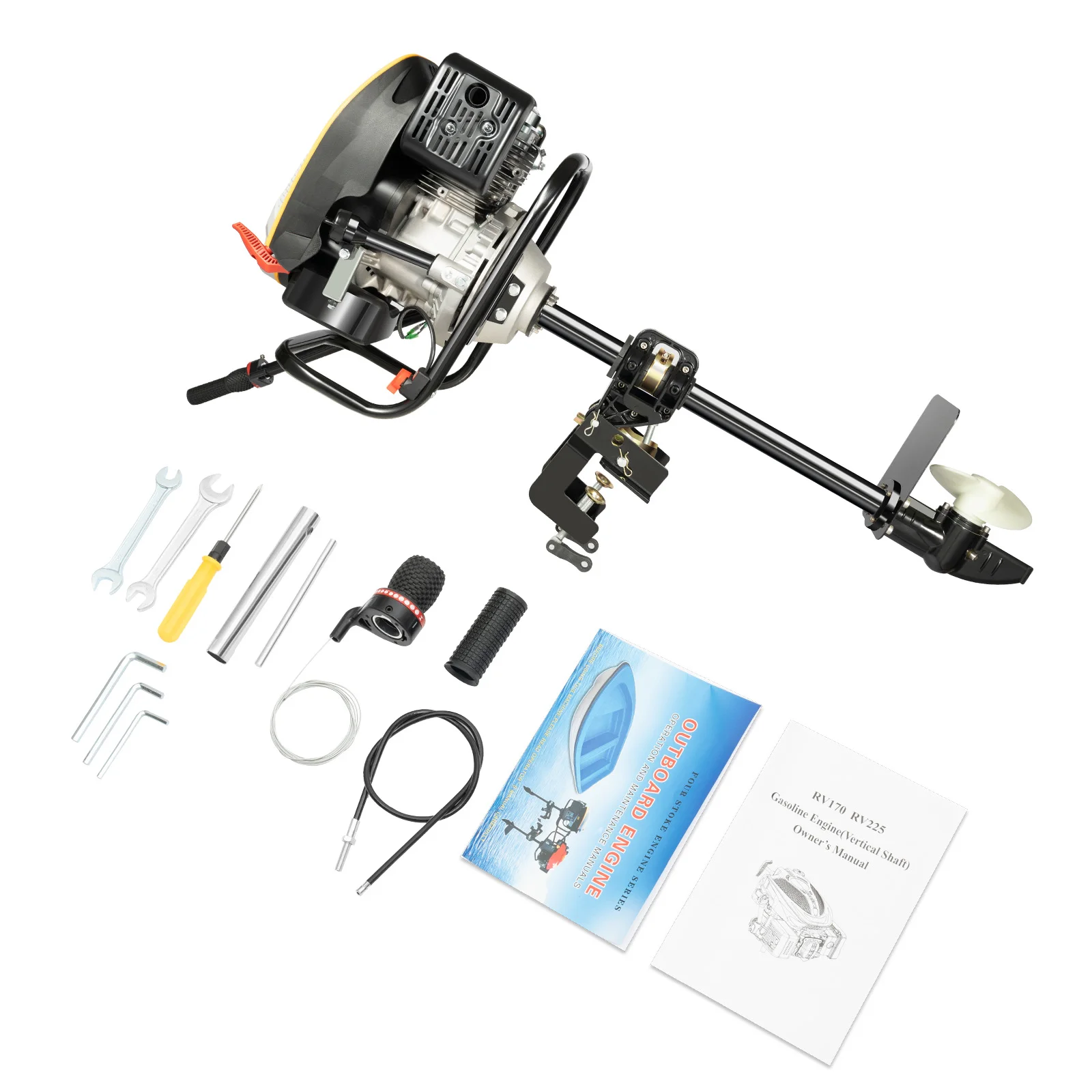 

225CC 4-Stroke Outboard Motor, Air Cooling CDI Ignition Low Fuel Consumption Boat Engine, 4500RPM Heavy Duty Marine Motor