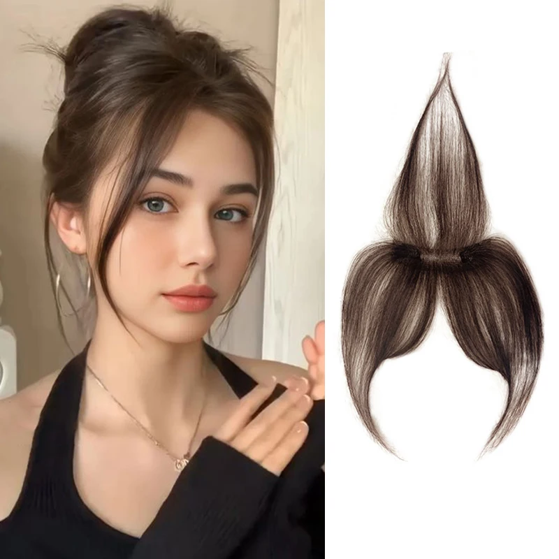 100% Human Hair Natural Forehead Fringes Hair 3D French Bangs Wig for Women Hair Pieces Head Curtain Piece Eight Shaped Bangs