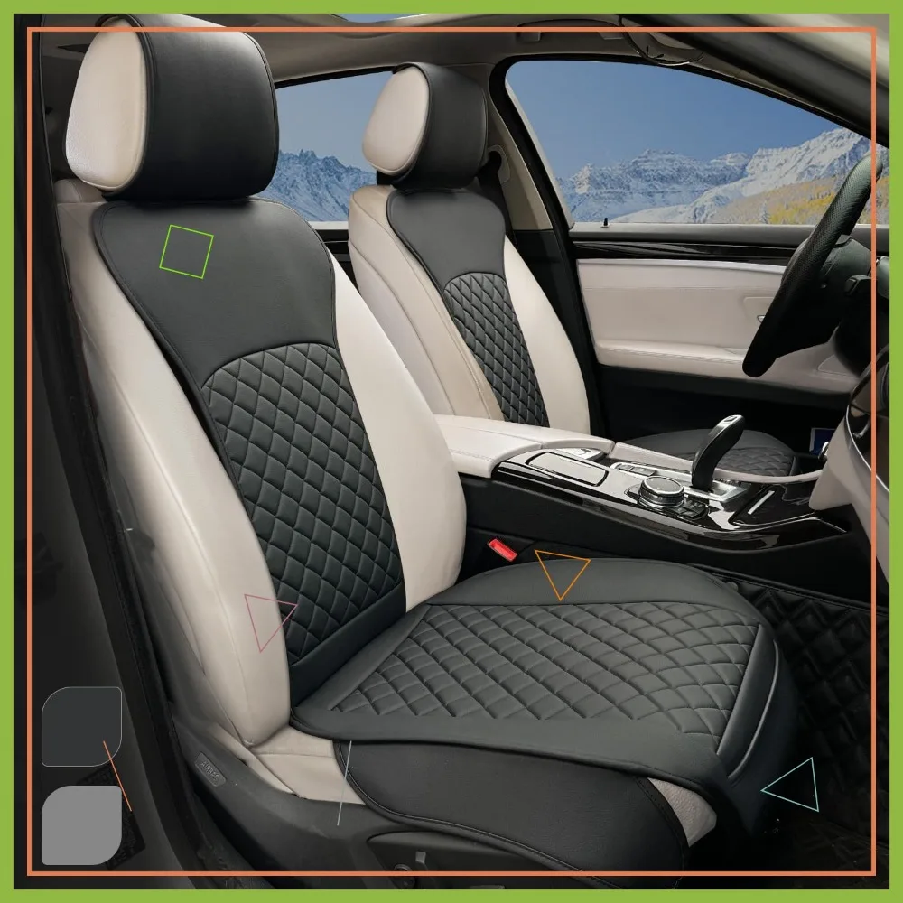 

Universal Waterproof Leather Front Seat Covers, 2-Pack for Cars Trucks SUVs - Black