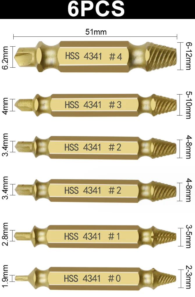 Imagem -05 - Conjunto Extrator de Parafuso Danificado Hss Broca Despojado Removedor Quebrado Pequeno Rapidamente Tirar Kit Fácil Demolição Ferramentas Elétricas 6pc