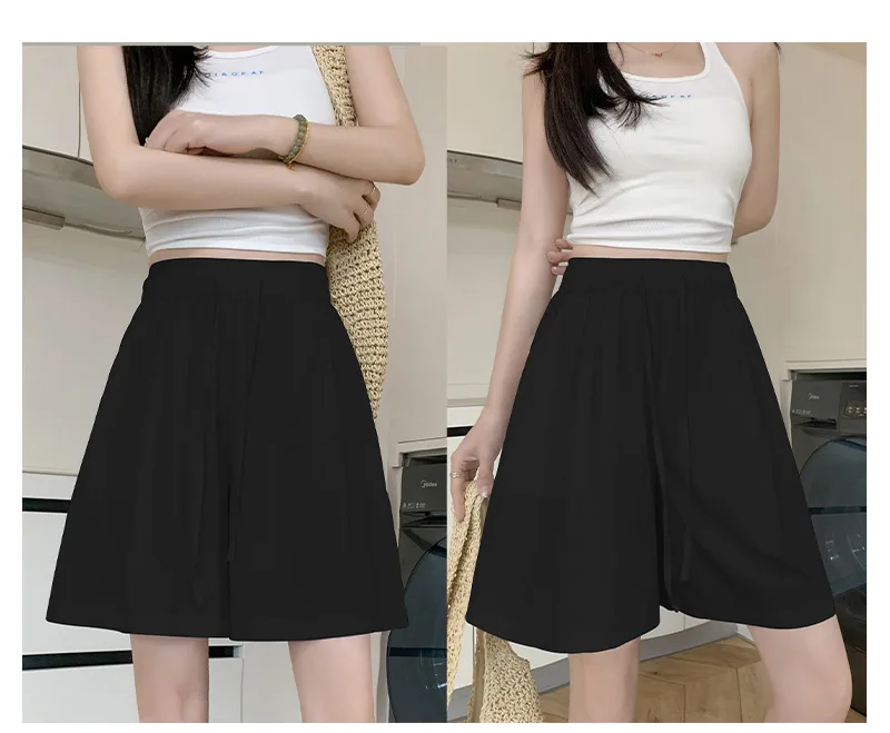 Solid Color Casual Summer Shorts for Women Thin Breathable Elastic Waist Shorts Woman Vacation Loose Wide Leg Shorts Beach Pants