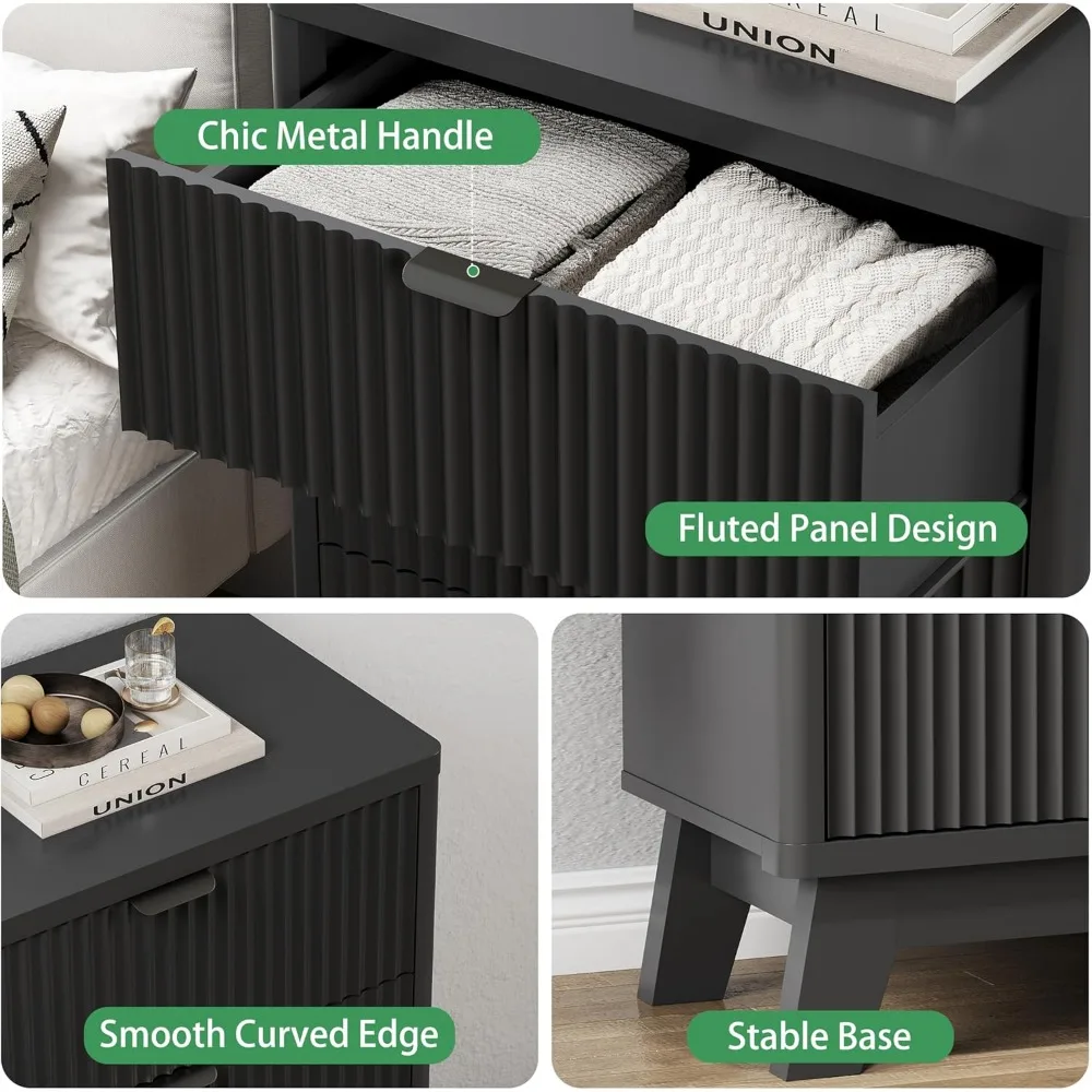 منضدة خشبية واسعة مخددة حديثة من منتصف القرن مع 3 أدراج ومقابض معدنية