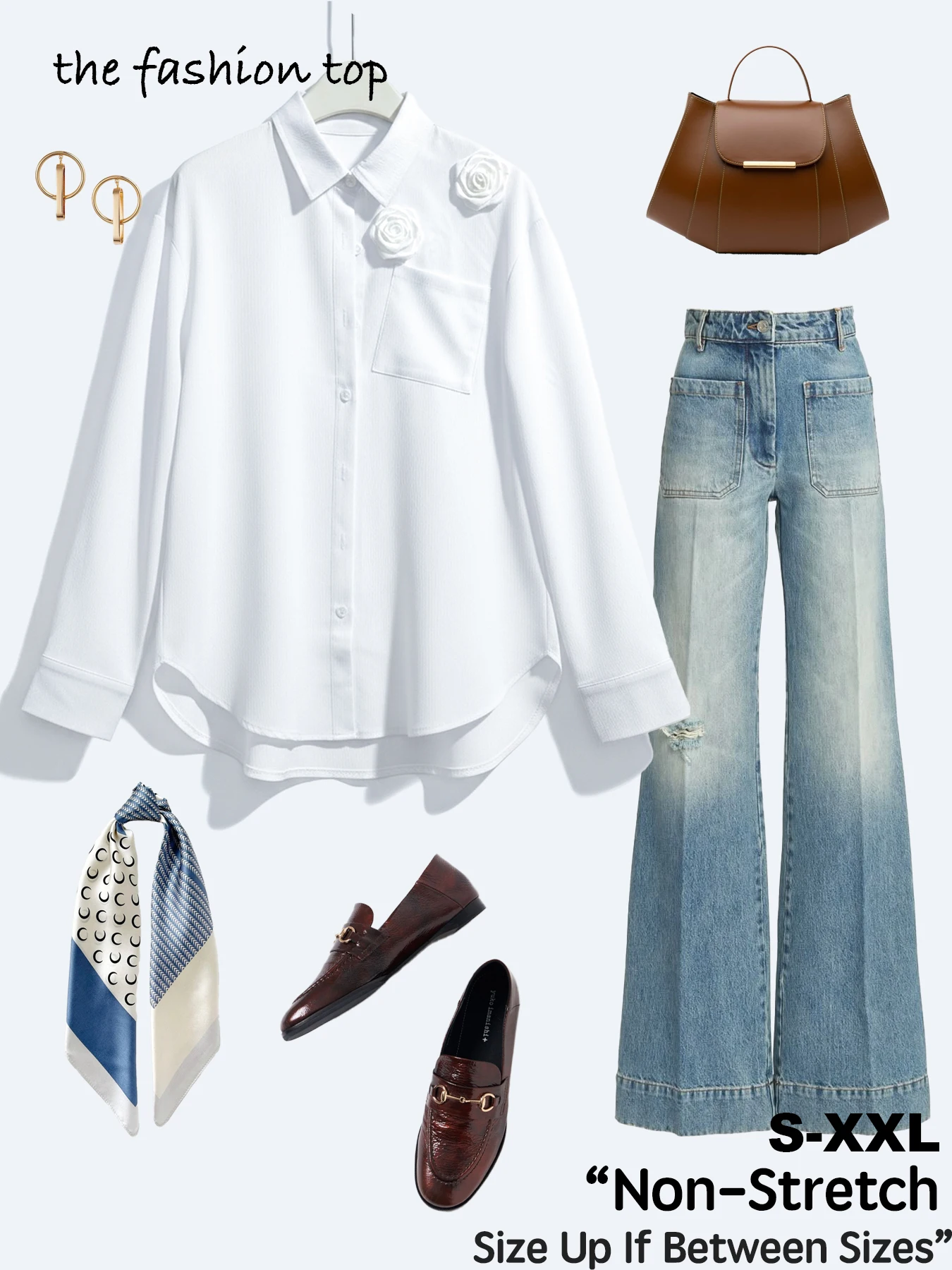 

Women's Lapel Elegant Floral Button-Down Shirt