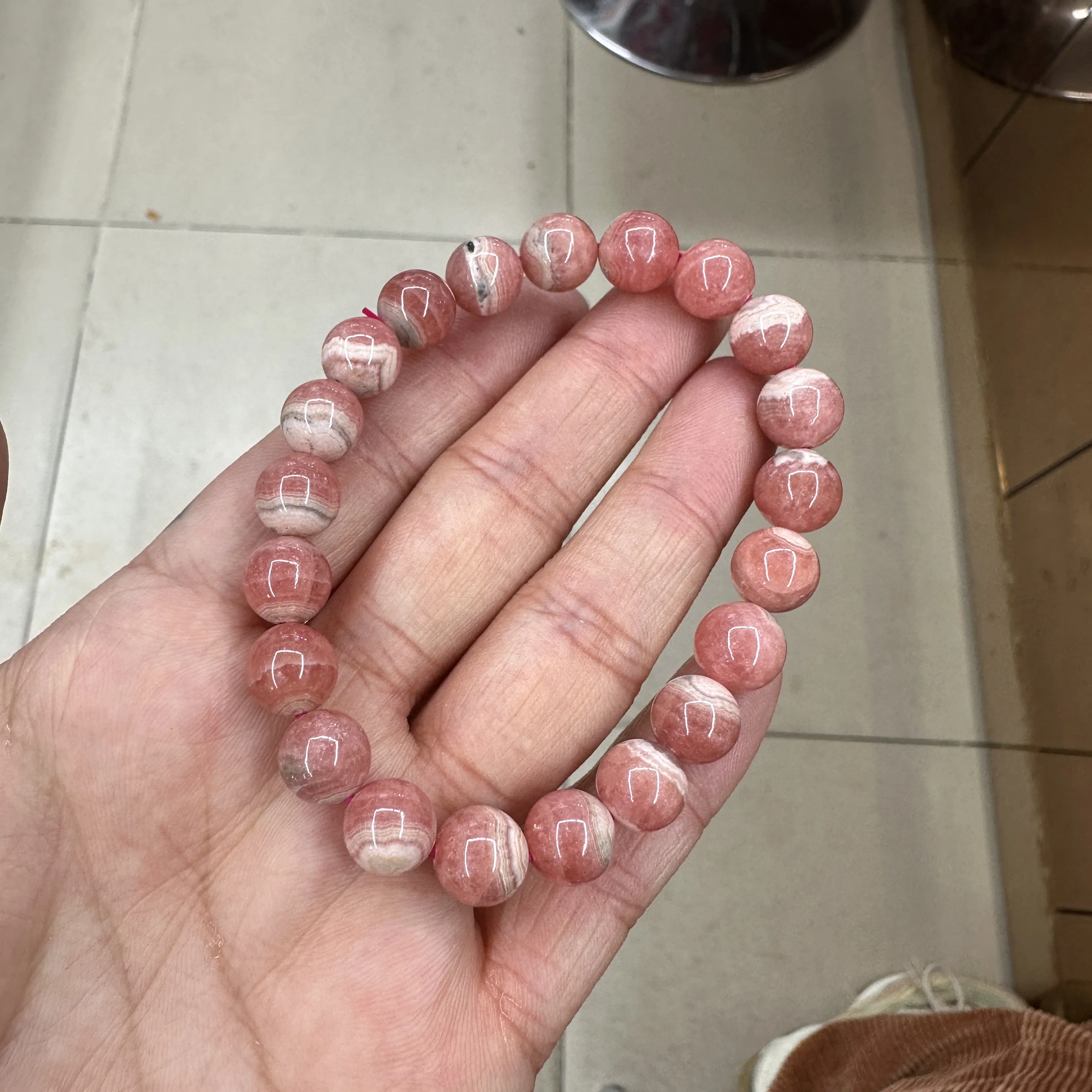 AAAAA Natural Rhodochrosite Round Elastic Beads 9mm Hand Chain Rare Gem Party Gift Classic Style Charming Women's Jewelry