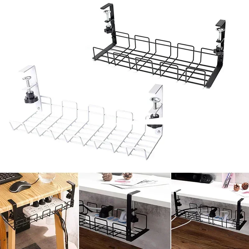 

1Pc Black/White Under Table Storage Rack Metal Cable Management Tray Home Desk Wire Organizer Storage Accessories Wire Basket