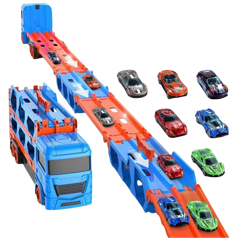 Kids Truck Transporter Ejection Car Folding Track Racing Alloy Vehicle Competitive Games Storage Boy Toy Children Novel Gift