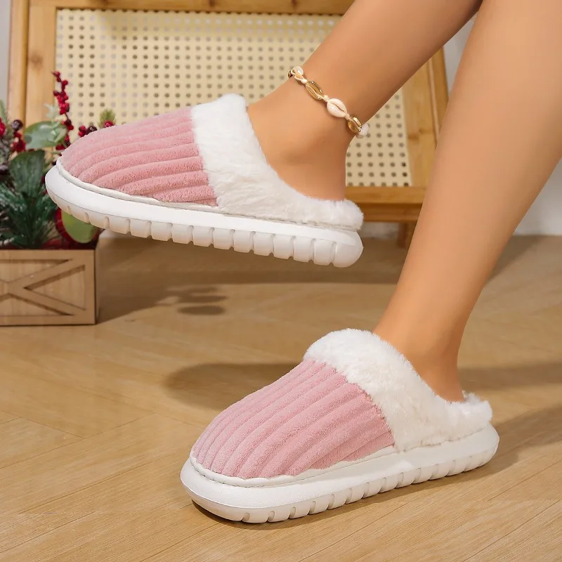 2024 Winter House Slippers Women Warm Designer Platform Shoes Woman Flats Furry Slip on  Plus Size  DW-8