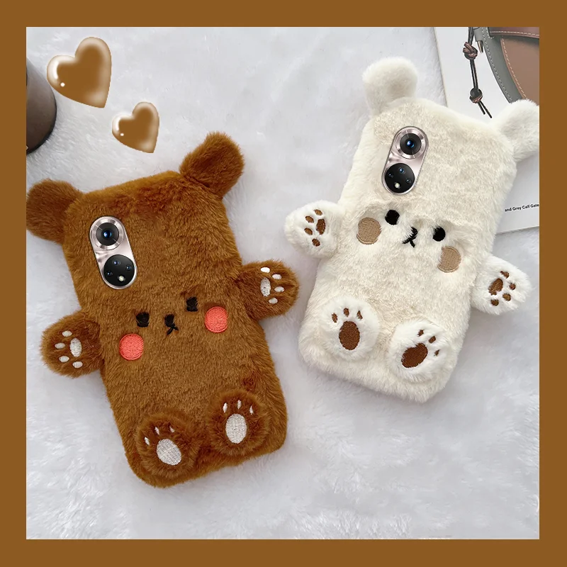 

Cute Brown Bear Fur Phone Cases For Huawei Honor X8 70 60 50 20 10 Lite 8X 8A Y9 Y7 Y6 2019 Y8P Y6P Autumn Winter Tpu Case Cover