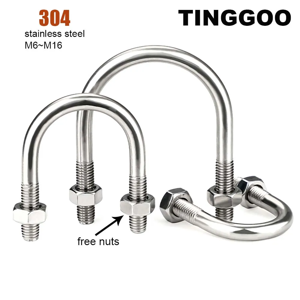 Boulons de Type U en acier inoxydable 304, avec écrous, cerceau cheval M6 M8 M10 M12, vis en forme de U pour la fixation d'installation de Construction, 1/2 pièces