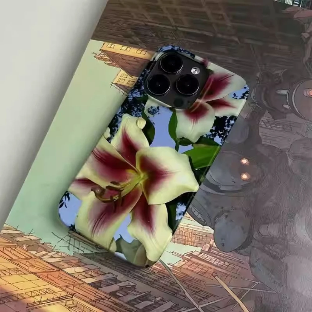 حافظة لهاتف آيفون 16 15 14 11 12 13 Pro Max Plus من زهرة الزنبق المزهرة والطبيعية