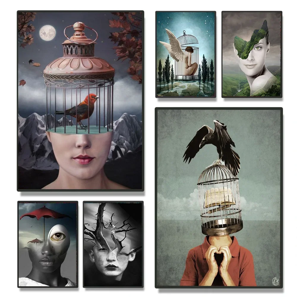 Surrealism Woman Portrait Canvas Painting Wall Art Fantastic Abstract Poster Prints For Gallery Living Room Home Decor Aesthetic