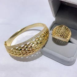 Tirim  Bangle Set For Women Cubic Zircon Bangle Ring Wide bracelet Dubai Africa Charm Bridal Jewelry Accessories Wedding Party