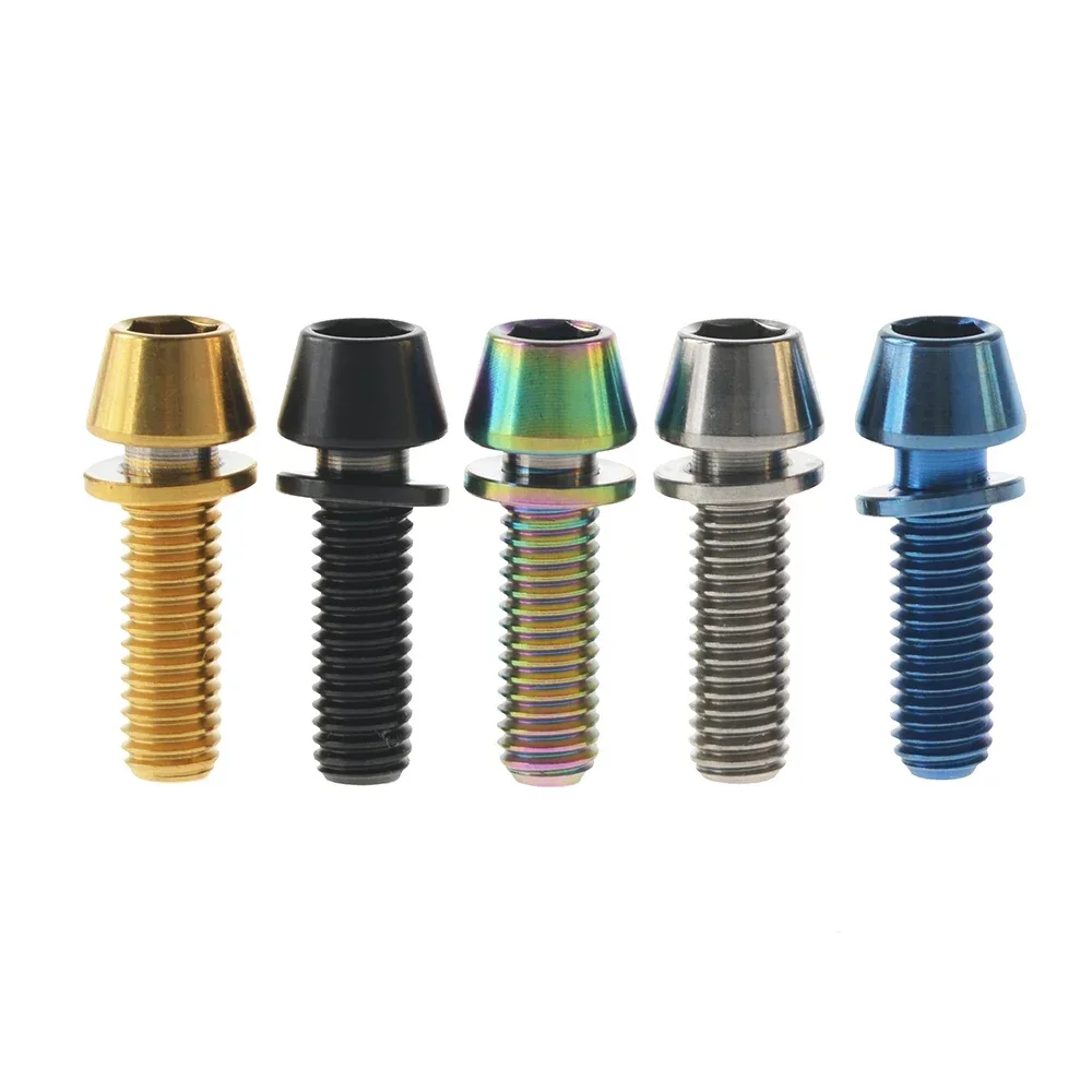 6pcs/12pcs M5 M6x16 18 20 25mm Titanium Bolts Conical Head Srews with Washer for Bicycle Stems Blue Black Rainbow Gold