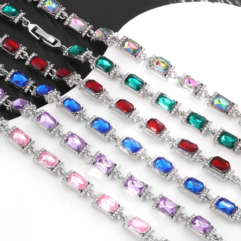 Exquisite Shiny Geometric Square Zirconia Tennis Bracelet for Elegant Ladies Evening Jewelry Girls Gifts