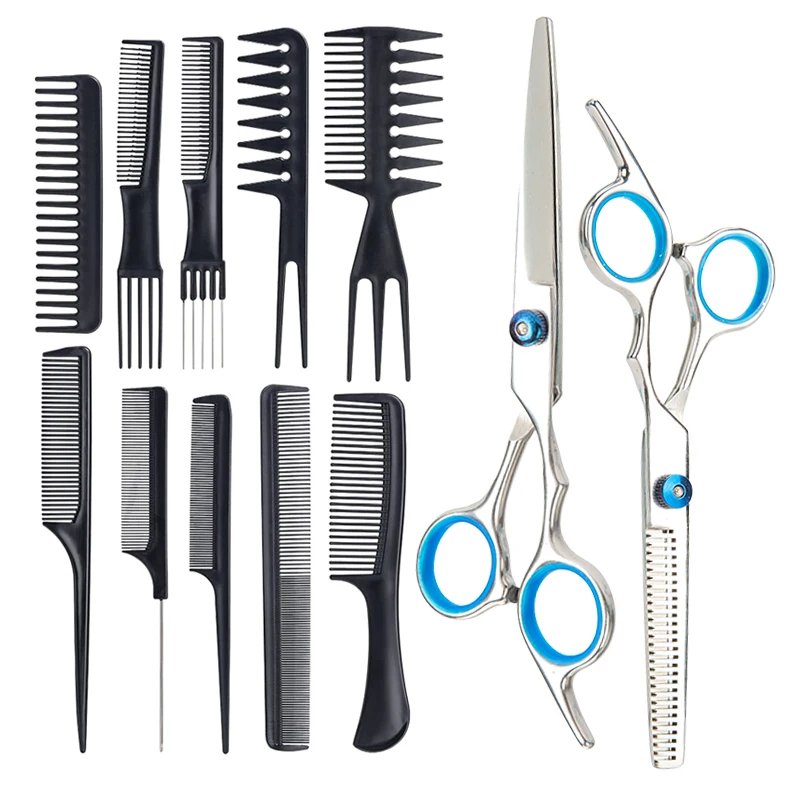 

12pcs/set Barbershop Scissors Hairdressing Comb Sets Hair Cutting Accessories Hairdresser's Stainless Salon Styling Tools