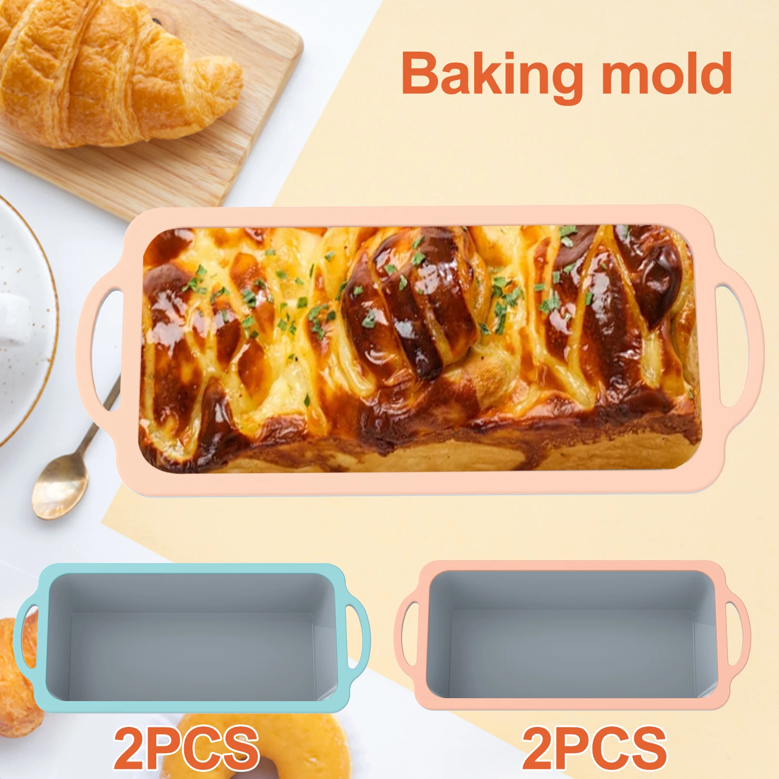 

2Pcs Silicone Loaf Pan Bread Toast Mold Non Stick Easy Release Loaf Baking Mold Heat Resistant Rectangular Bread Baking Mold