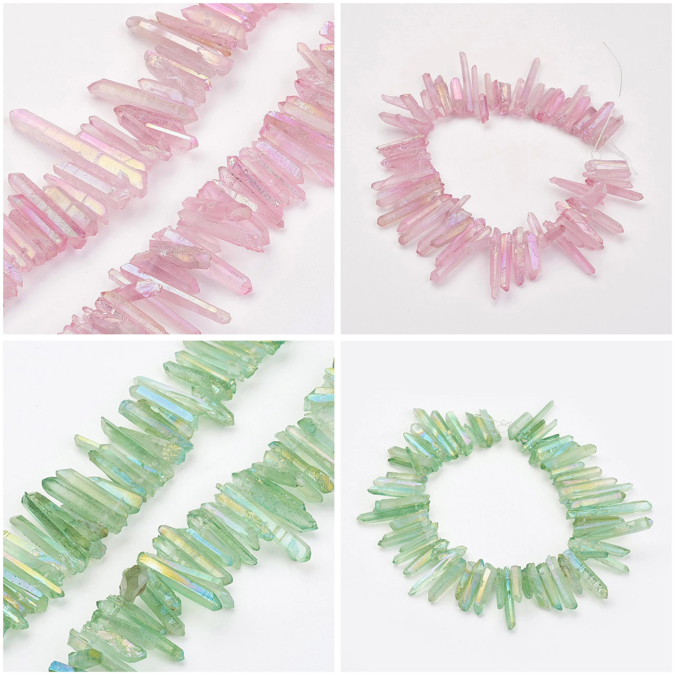 Irregular Strip Electroplated Natural Quartz Bead Pink Green Dyed Spacer Beads for DIY Jewelry Bracelet Necklace 38~40pcs/Strand