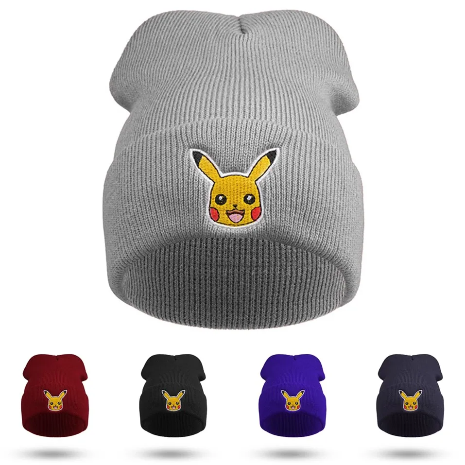 Pokemon Knitting Hat Pikachu Boy Hip-hop Hat Winter Children Logo Embroidered Hat Cartoon Toy Pullover Hat Outdoor Birthday Gift