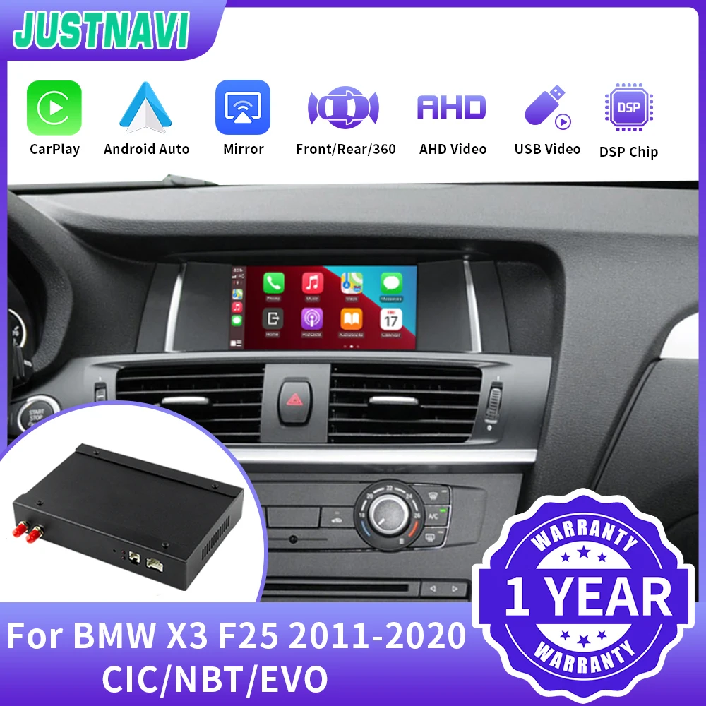 

JUSTNAVI беспроводной CarPlay для BMW CIC NBT EVO система X3 F25 2011-2020, с Android Mirror Link AirPlay, автомобильная модернизированная коробка