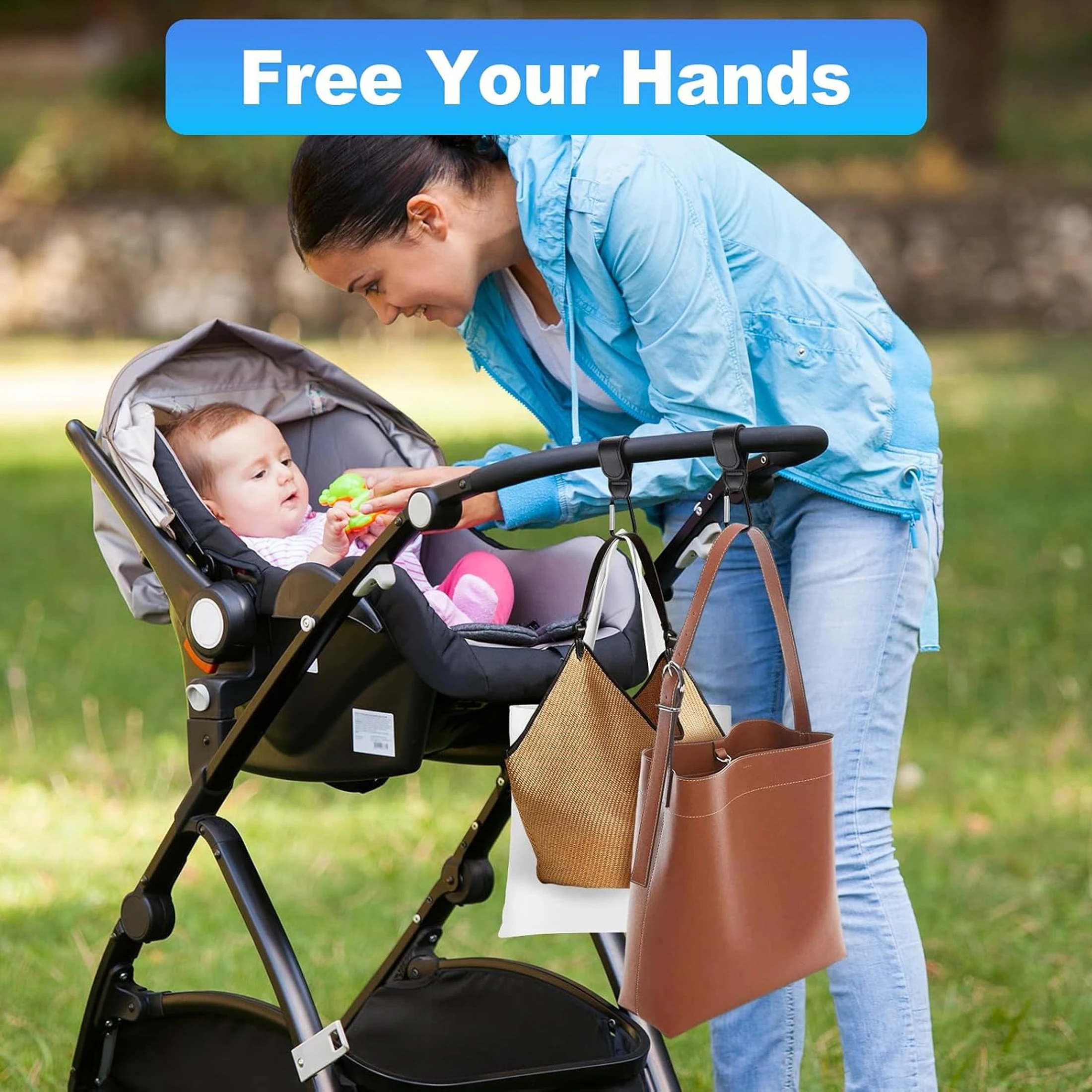 4 Pack Stroller Hooks, Non-Slip Carabiner Clips For Baby Stroller Adjustable Stroller Hooks Hold Diaper Bags & Purses, Strollers