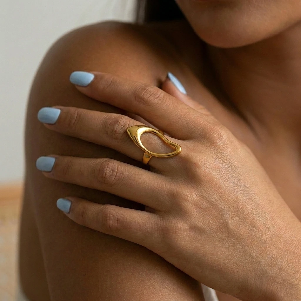 Edelstahlring mit übertriebener geometrischer Form für Damen, Metallstruktur, Sonnenblumen-Fingerring, wasserdicht, antioxidativ, Schmuckgeschenk – Detail 4