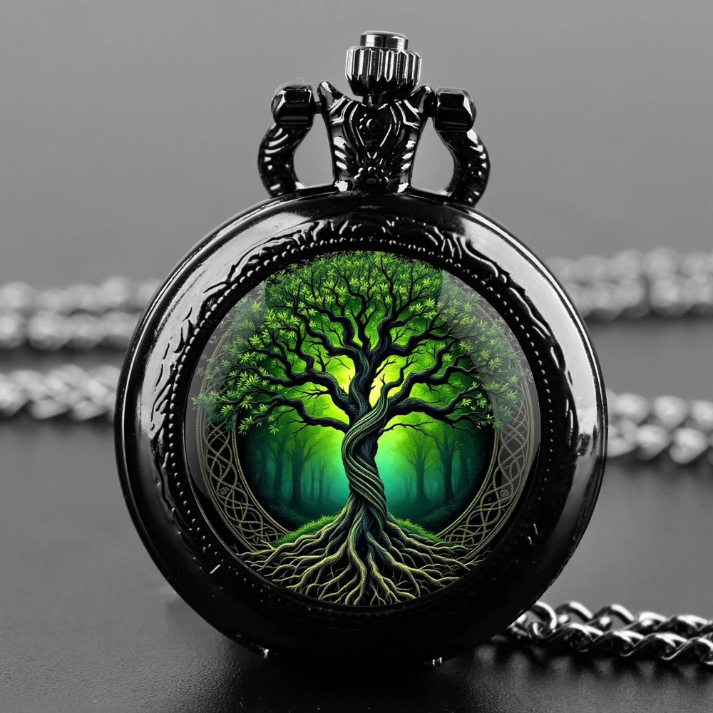 Vintage Tree of Life Design Quartz Pocket Watch Necklace Pendant Ideal Gift for Men & Women and Kids Pendant Birthday Gift