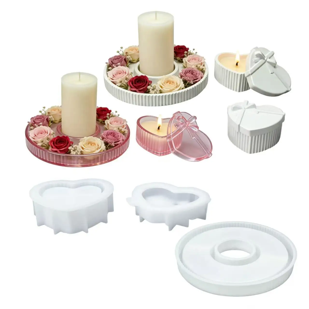 Best-Selling New Arrival Mould 3-Piece Set of Heart-Shaped Tray Boxes Resin and Plaster Home Decoration Mold DIY Silicone Molds