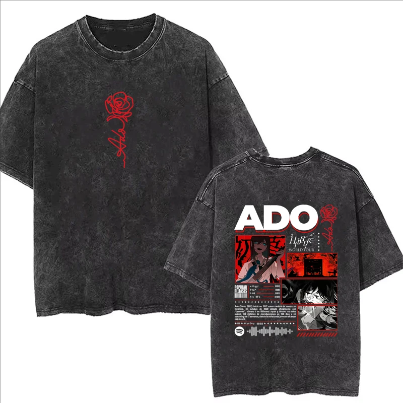 Ado Print Washed T-Shirts Sommer Damenkleidung Lässige Mode Streetwear Y2K Vintage Oversize Kurzarm-Tops Gewaschene T-Shirts – Detail 3
