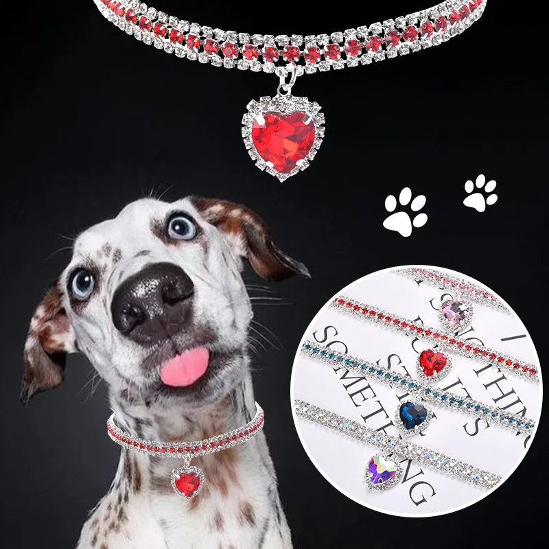 

Pet Products Cat Dog Collar Love Crystal Cat Necklace Pink Blue Diamond Dog Rhinestone Necklace