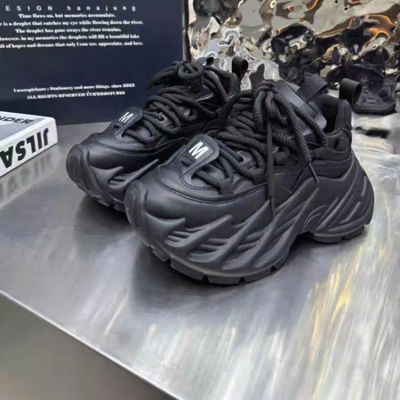 Thick Sole Chunky Sneakers Fashion Non-slip Women Elevator Shoes Casual Breathable Platform Shoes Increase Height Dorky Dad Shoe image 2
