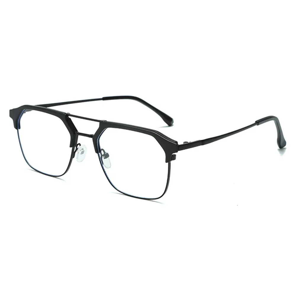 Double Bridge Titanium Alloy Black Fashion Rectangle Progressive Multi-focal Reading Glasses +0.75 To +4