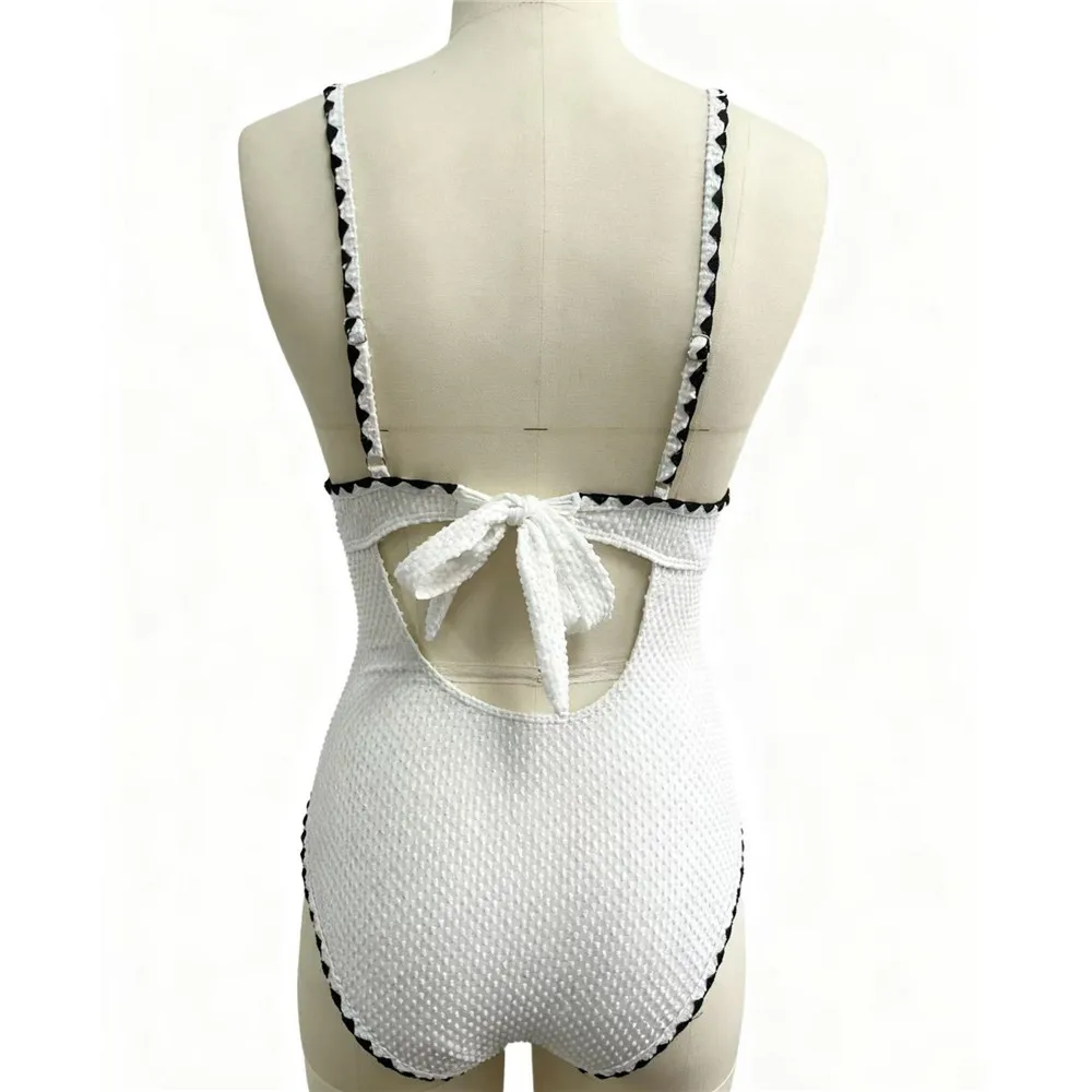 مثير الأبيض عارية الذراعين ملابس السباحة قطعة واحدة ملابس السباحة امرأة 2026 الجبهة معقود سليم الاستحمام الشاطئ السباحة ثوب السباحة ارتداءها #4