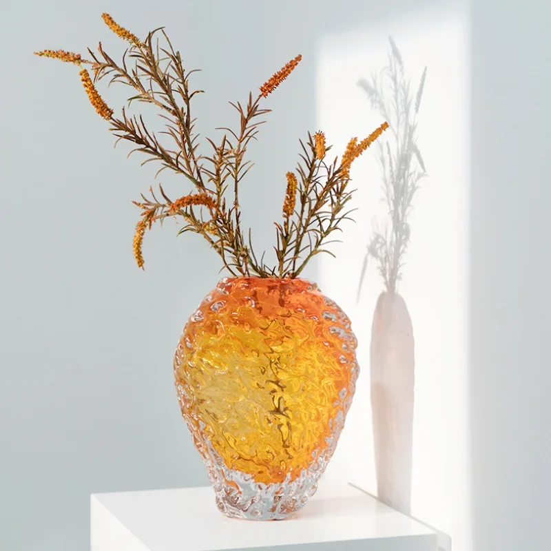*Yd^ Glass Colored Vase Flower Vase Orange Floral Arrangement Accessories Hydroponics Terrarium Home Decoration Accessories