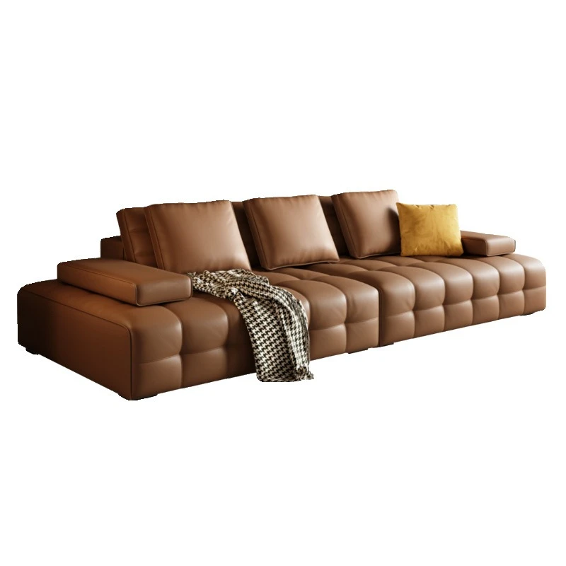 

Leather sofa Italian minimalist living room villa modern simple small apartment leather sofa combination sofa