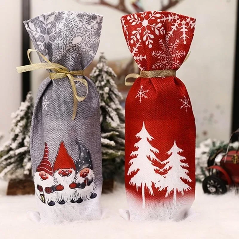 Christmas Wine Bottle Covers Bag Snowman Santa Claus Champagne Bottle Cover Sleeve Merry Christmas New Year Table Decorations