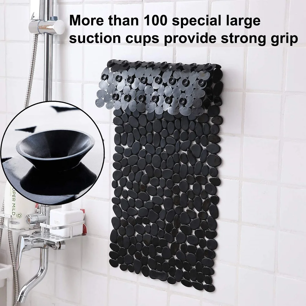 Non-Slip Bath Tub Shower Mats Pebble Shape Machine Washable Bathtub Mat With Drain Holes Suction Cups For Bathroom