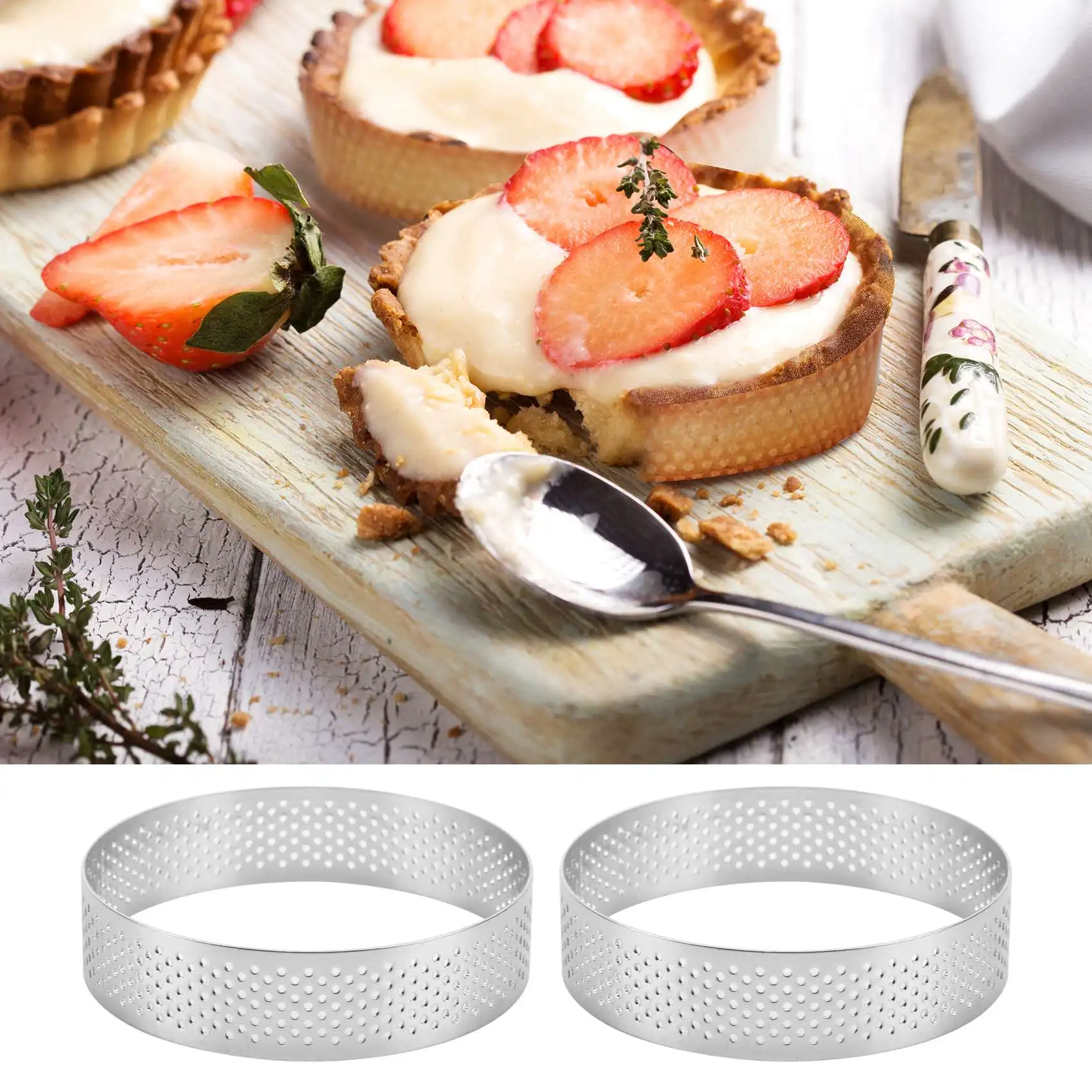 Anneaux à Tarte Perforés en Acier Inoxydable, Moule à Gâteau Rond, 6cm, 12 Paquets
