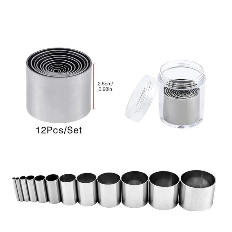12 Pcs Hole Hollow Cutter Set with Storage for Case Stainless Steel Round Circle Ring Clay Cutters Ceramics Dotting Baking
