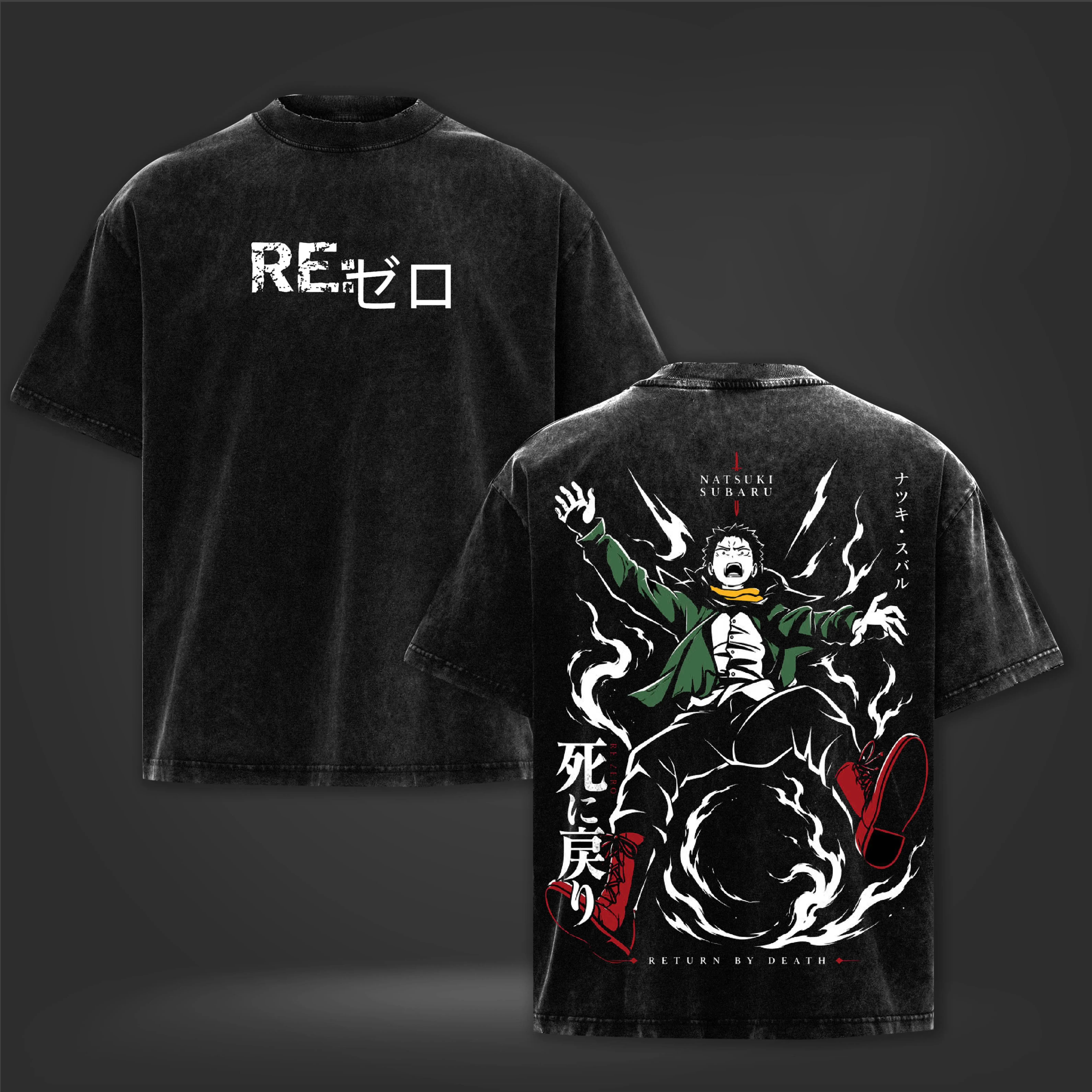 Re ZERO Subaru Anime Retro T Shirt Vintage Washed Oversized T-shirt Men Women Clothing Harajuku Short Sleeve Cotton Tees Clothes